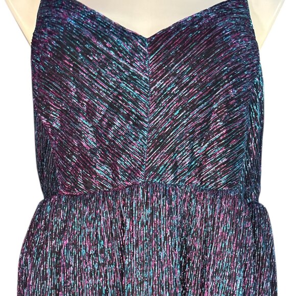 TORRID Tea Length Fluted Dress Size 4x Multicolor Metallic Thread Plisse Pleated - Picture 3 of 16